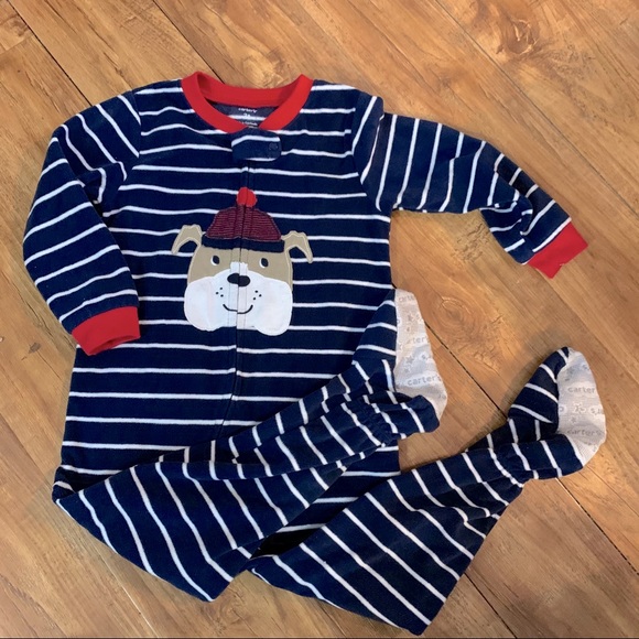 Carter’s Navy Dog Winter Fleece Footies PJs - Picture 1 of 4